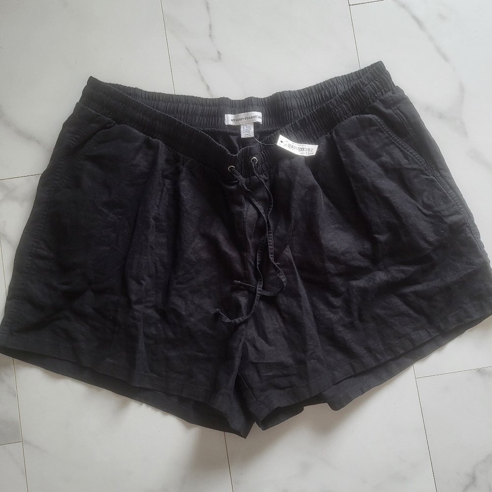 Womens Linen Blend Shorts Size 3XL 3XXX New With Tag Amazon Essentials Black